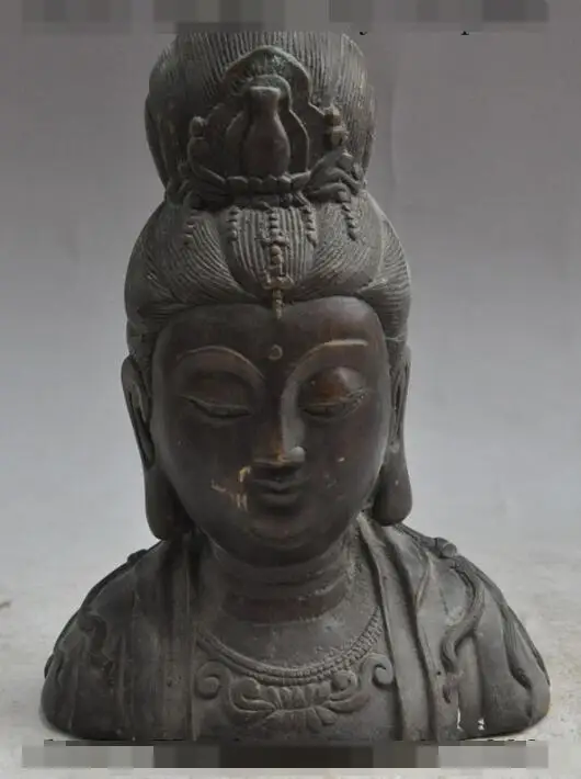 

S04060 8"Chinese buddhism bronze kwan-yin GuanYin Bodhisattva buddha head bust statue