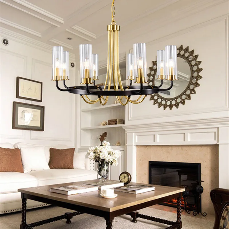 

6/8 heads American retro copper lamp chandelier for living room clothing store barber shop decorative chandelier include bulbs