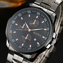 Luxury Top Brand Mens watch Black Dial Silver Stainless Steel Date Quartz Male Clock Analog