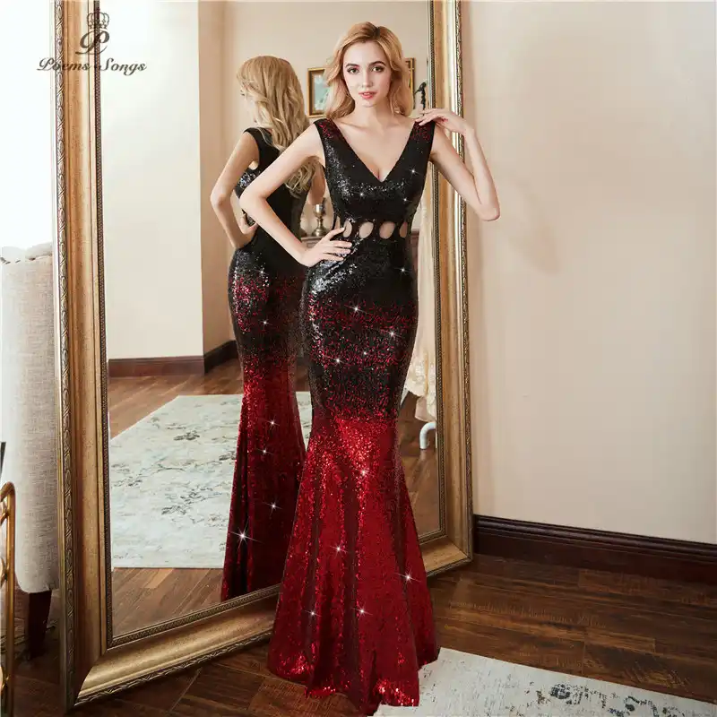 red sequin ball dress