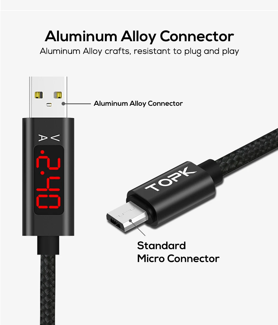 TOPK 3A Micro USB кабель usb type C кабель для samsung Xiaomi Быстрая зарядка кабель usbc и цифровой дисплей кабель для мобильного телефона