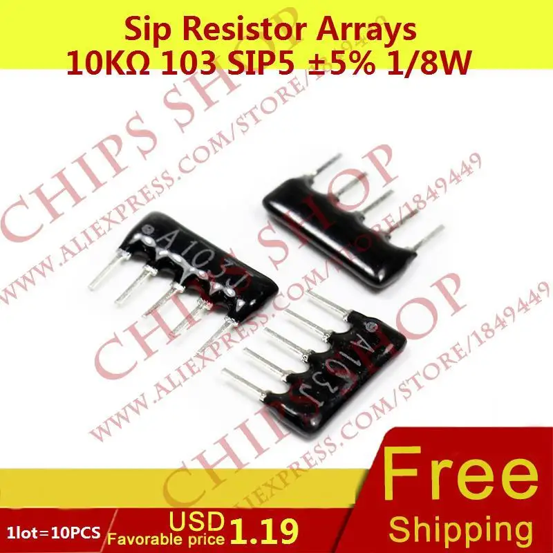 1LOT=10PCS Sip Resistor Arrays 10Kohm 103 SIP5 5 1/8W 10000ohm in