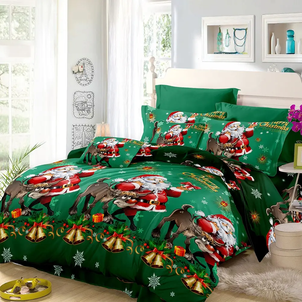 

Christmas Bed Linen Bedding Set 3D Printed Duvet Cover + 2pcs Pillowcases + Bed Sheet Set New Year Christmas Decorations