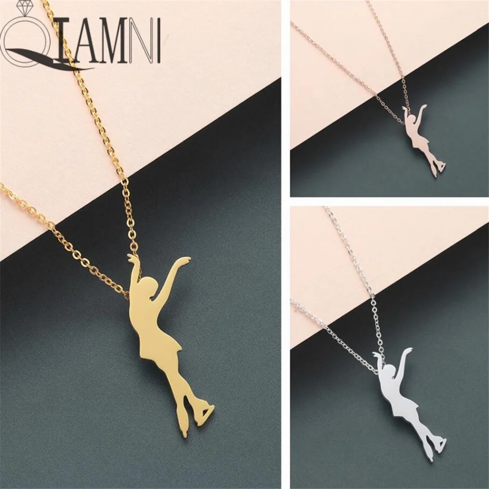 

QIAMNI Trendy Women Girls Dancer Figure Skating Pendant Necklace Ice Skating Sports Jewelry Birthday Charm Memorial Gift Collars