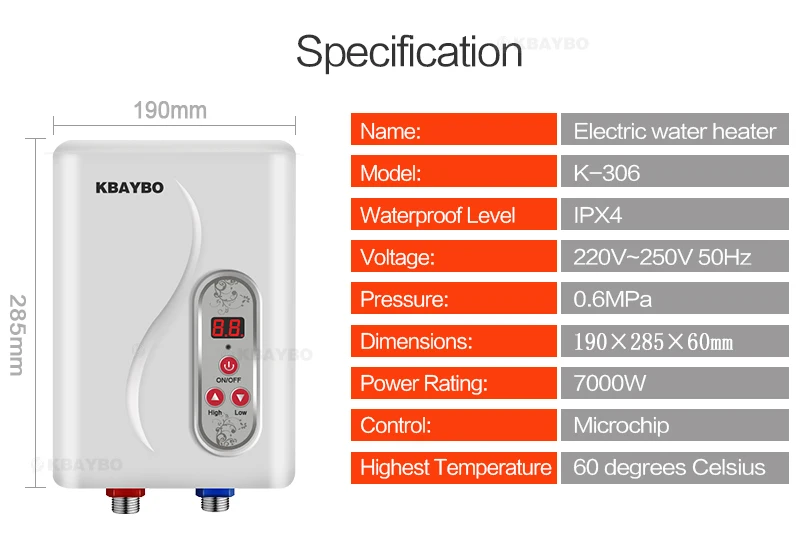 7000 Вт мгновенный Электрический проточный водонагреватель Мгновенный водонагреватель мгновенный Электрический нагрев воды быстро 3