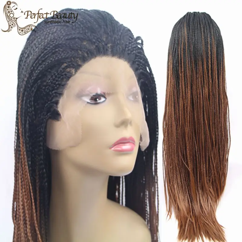 

Ombre Braid Wigs Black to Brown Ombre Synthetic Lace Front Wig Heat Resistent Long Synthetic Braiding Wigs for African Americans