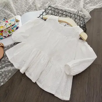 

New 2019 Baby Girls Spring Hollow Out T-shirt , Baby Kids Fashion White Long Sleeve Top 5 pieces/lot, Wholesale Free Shipping