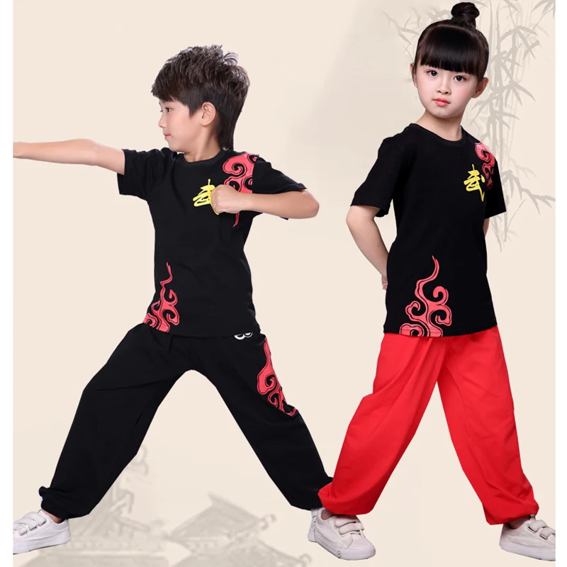 Ktlpary детей таэквондо дети ушу мальчиков Китайская традиционная Костюмы Китай черный красный кунг-фу костюм униформы для Костюмы для девушек