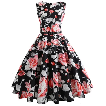

Women Summer Dress 2018 plus size clothing Audrey hepburn Floral Robe Retro Swing Casual 50s Vintage Rockabilly Dresses Vestidos