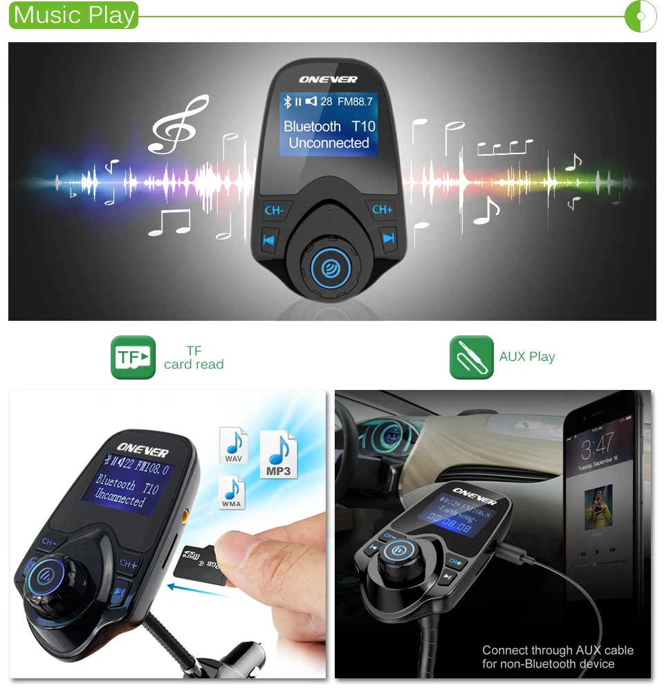 Onever Bluetooth FM передатчик Авто MP3 аудио плеер беспроводной fm-модулятор свободный Ручной ЖК Дисплей автомобильный комплект с USB Зарядное устройство