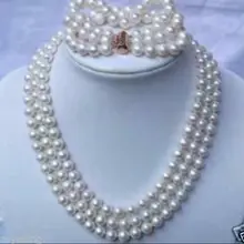 Стиль Природный благородный jewelry3ROW 7-8 ММ БЕЛЫЙ ПРЕСНОВОДНЫЕ ЖЕМЧУЖНЫЕ ОЖЕРЕЛЬЯ и БРАСЛЕТЫ(C0322