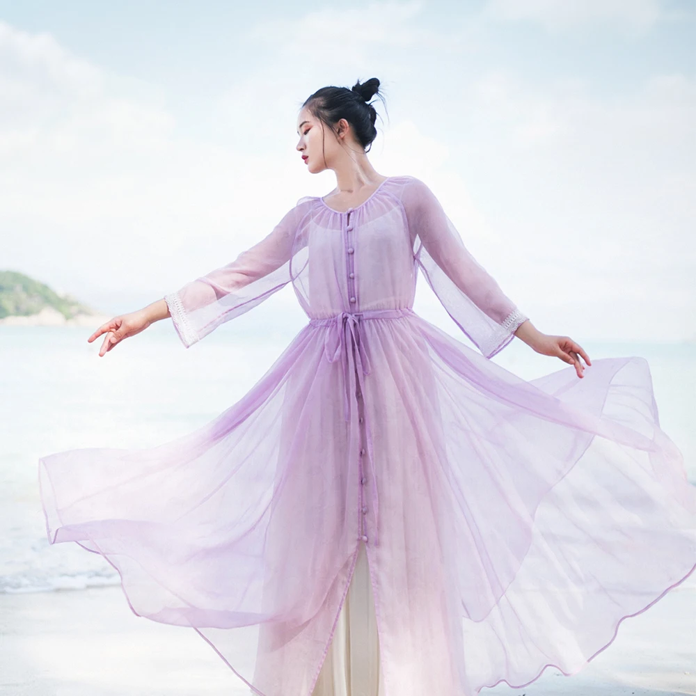 

IRINAW616 original design new arrival summer 2018 women three quarter sleeve long vintage printed chiffon two way shirt dress