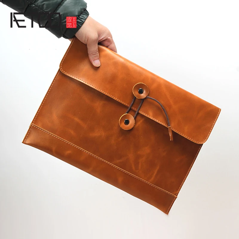 

AETOO Men's handbag leather large capacity envelope bag casual tide hand grab male Baotou layer cowhide handbag