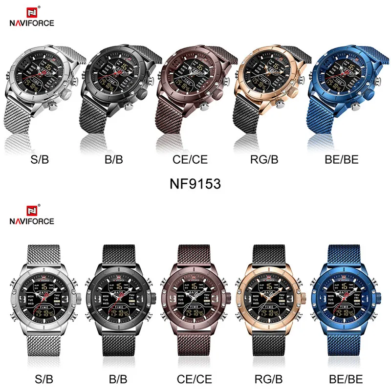 NAVIFORCE 9153 мужские часы Топ бренд модные спортивные водонепроницаемые кварцевые