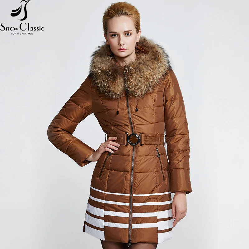 Snowclassic Women's Winter Jacket 2018 real raccoon fur collar ladies winter jacket down jacket ladies windbreaker fashion warm