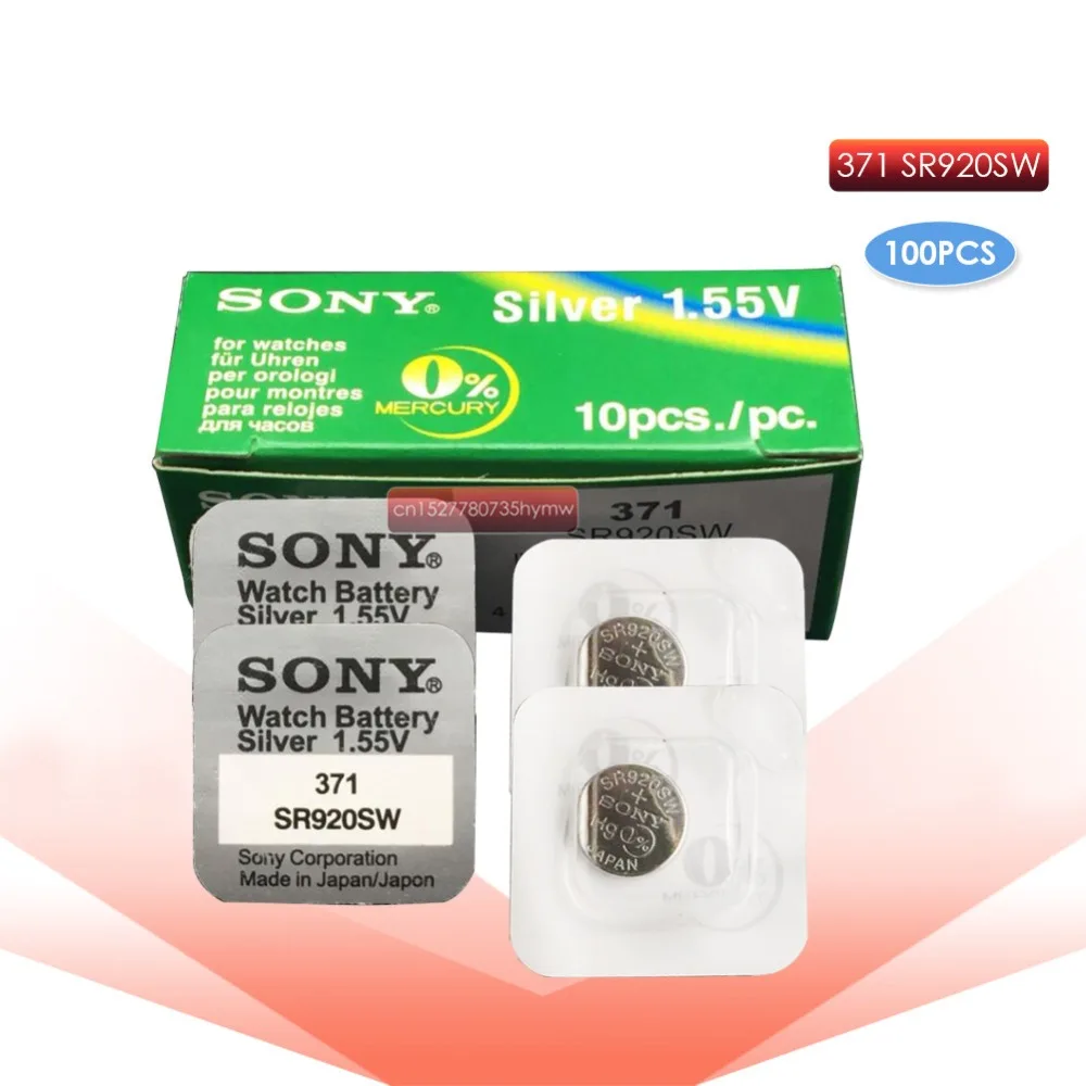 100 pc sony 371 SR920SW 920 1,55 часы Батарея SR920SW 371 Кнопка монет MADE IN JAPAN