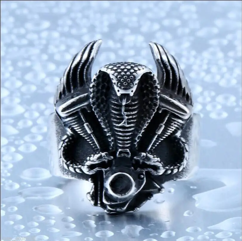 buy Fashion HOT Cool Men Cobra Ring Punk Wind Glasses King Snake Ring Stainless Steel Open Ring