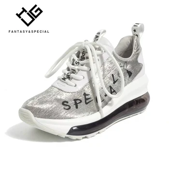 

IGU Sneakers For Women Genuine Real Leather Platform Shoes Tenis Feminino Sequin Harajuku Thick Bottom Flat Sneakers For Females