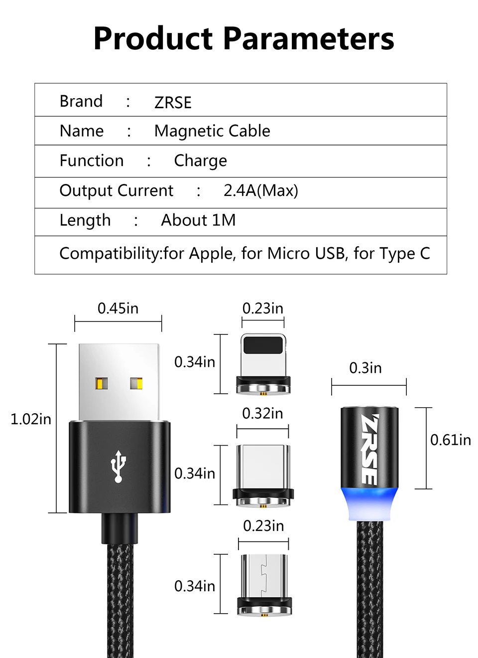 ZRSE Магнитный Micro USB кабель для iPhone XS Max XR X 8 7 Plus type C кабели 3 в 1 светодиодный USB-C мобильный провод для зарядного устройства для Redmi