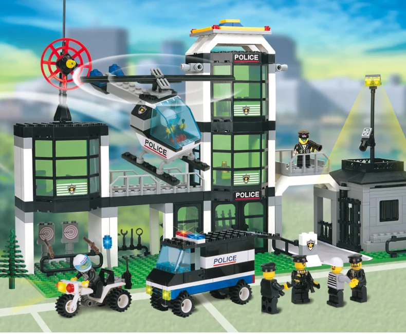 building block set compatible with font b lego b font city Hotel De Police 3D Construction