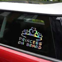 Автомобиль Стикеры s для маленькой принцессы на борту многоцветный лазерный мотоциклетные переводная виниловая машина наклейка на окно
