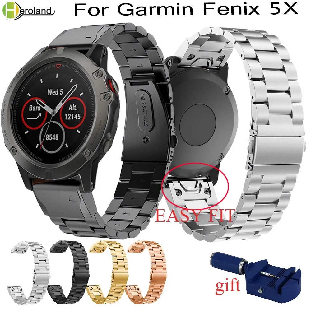 Ремешок для часов из нержавеющей стали для Garmin Fenix 5X 5x Plus для Garmin Fenix 3 3 HR 26 мм металлический сменный смарт-браслет