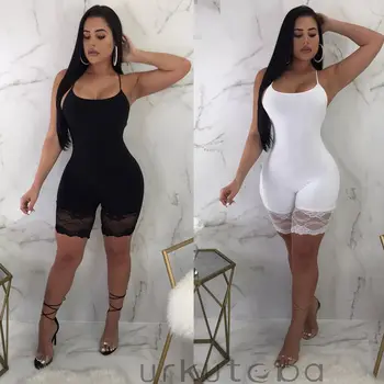 

Women Jumpsuit Spaghetti Strap Lace Jumpsuit Casual Sleeveless Backless Bodycon Romper Bodysuit Summer