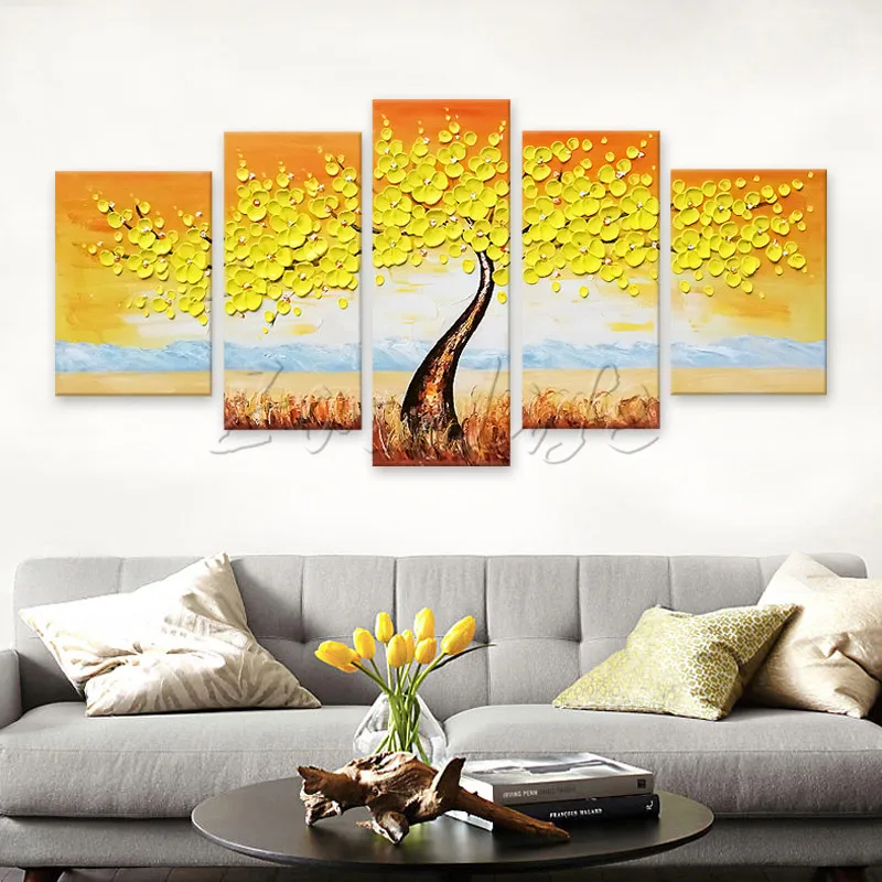 

5 Pieces Panel Wall Art Palette Knife Hand Painted Flower Oil painting On Canvas Wall Pictures Painting For Living Room blossom