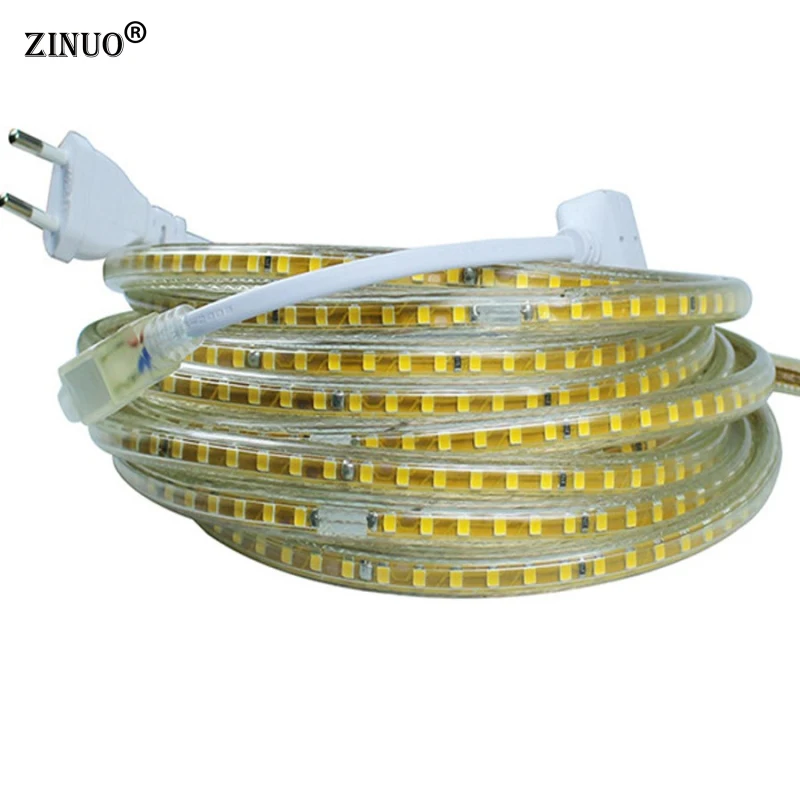 ZINUO 220V Светодиодные полосы светильник SMD 2835 120Led/м Водонепроницаемый IP65 Светодиодная лента светодиодный светильник с ЕС Мощность штепсельной вилки 1 м 2 м 3 м 4 м 5 м 10 м 15 м/20 м