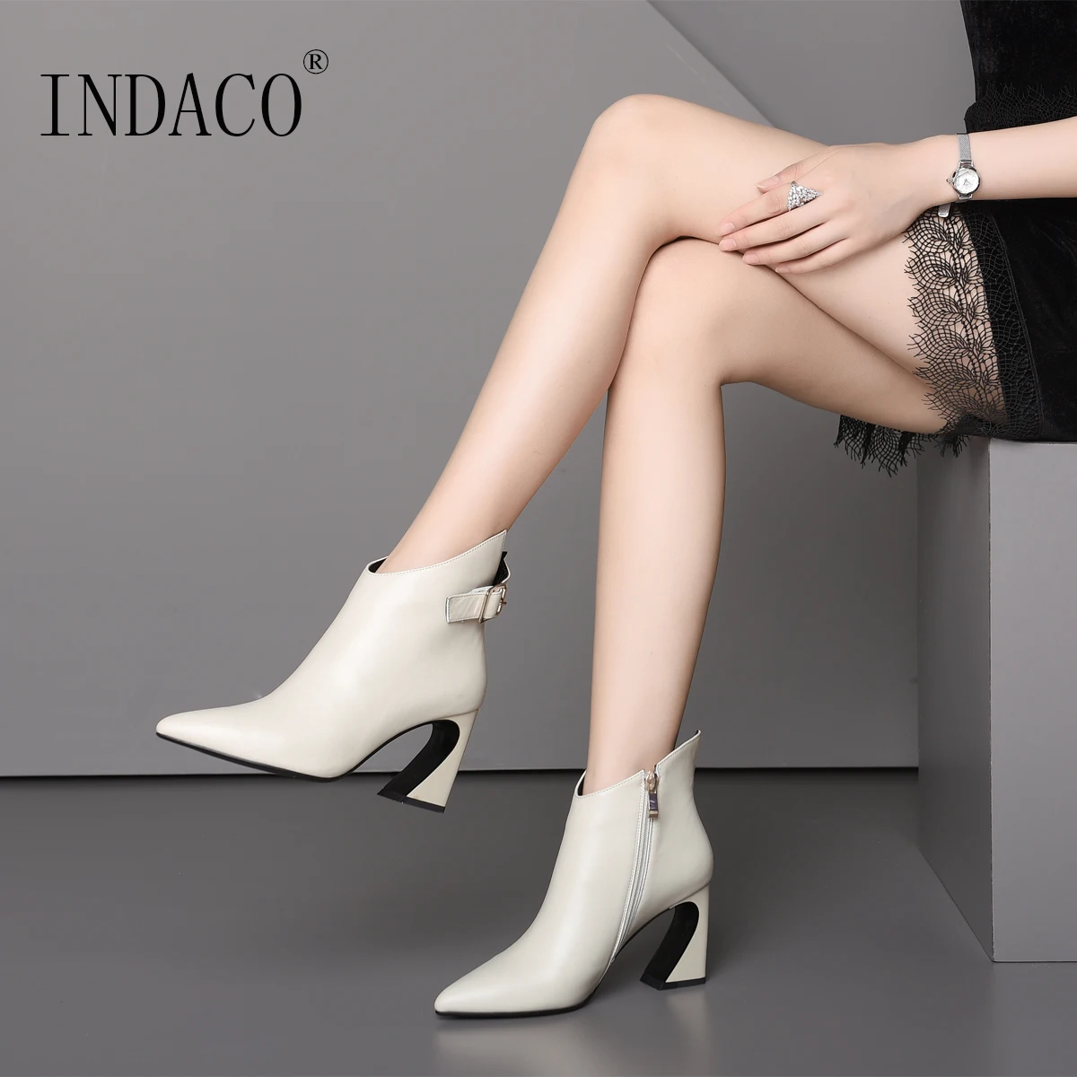 

Shoes Woman Winter Thick High Heel Leather Black Women Winter Boots Bottes Bottines Femmes 7.5cm