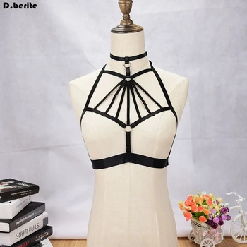 

Women Elastic Body Harness Garter Belt Gothic Bust Sexy Bondage Bra Adjustable Bondage Belt Black Suspender Straps Bras LJH0004