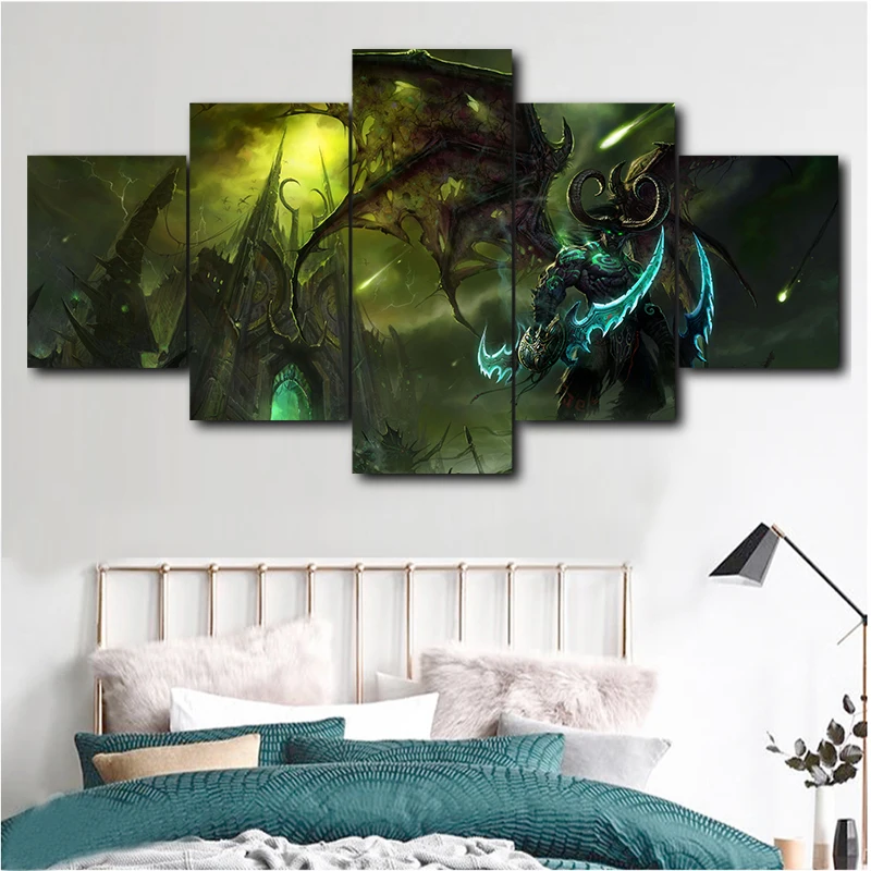 

5 Panel Art Games World of Warcraft Oil Painting Modern Art Print Room Drawing Frameless
