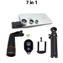 7in1 Phone Camera Lens Kit 12X Telephoto Lens Wide Angle Macro fish eye Bluetooth Remote Tripod
