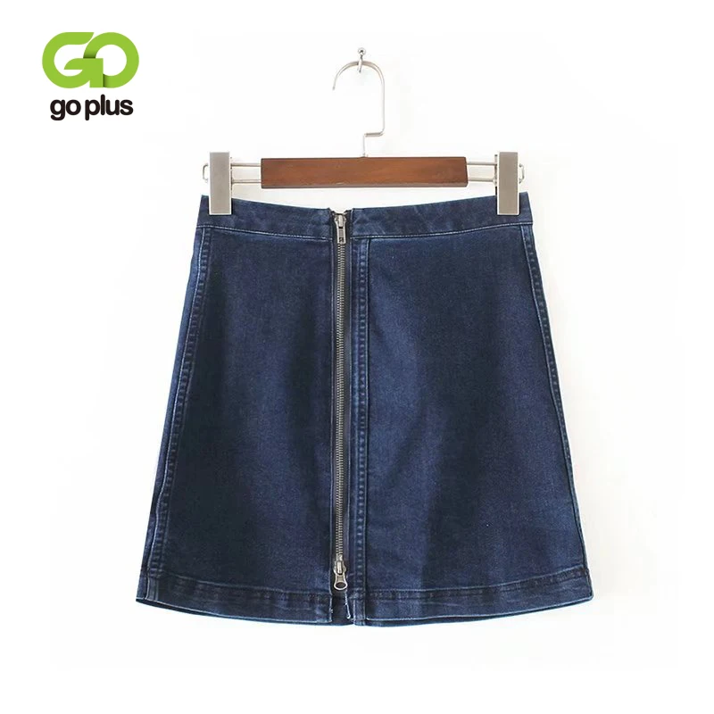 

GOPLUS Spring Summer Demin Skirt Woman Vintage Solid Black Blue White Double Zipper High Waist Mini Skirt 2019 Jupe Femme C7510