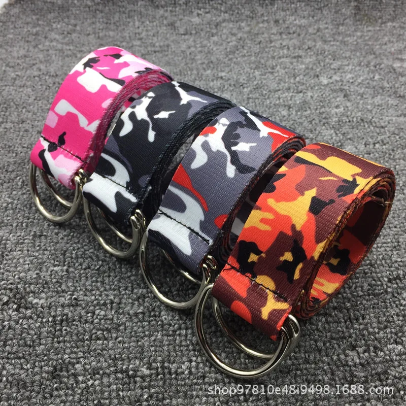 

New Unisex Canvas Belts Letters Printed D Ring Double Buckle Student Belt Fashion Belts FF92