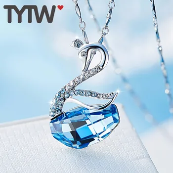 

TYTW Crystals from Austrian Necklace Women Pedant S925 Sterling Silver Jewelry Swan Shape Austrian Rhinestone Paved 5 colors