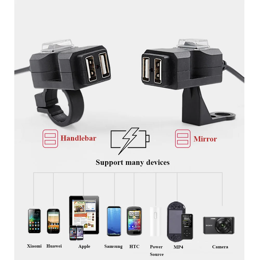 Двойной USB порт 12 в водонепроницаемый мотоцикл зарядное устройство на руль 5 в 1A/2.1A адаптер питания Разъем для мобильного телефона