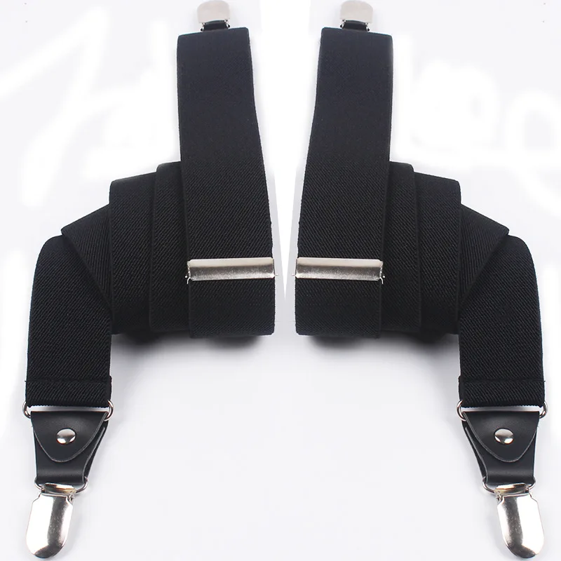 Mantieqingway High Quality Black Suspender Separate Elastic Straps 4 Clips 35mm Width Braces