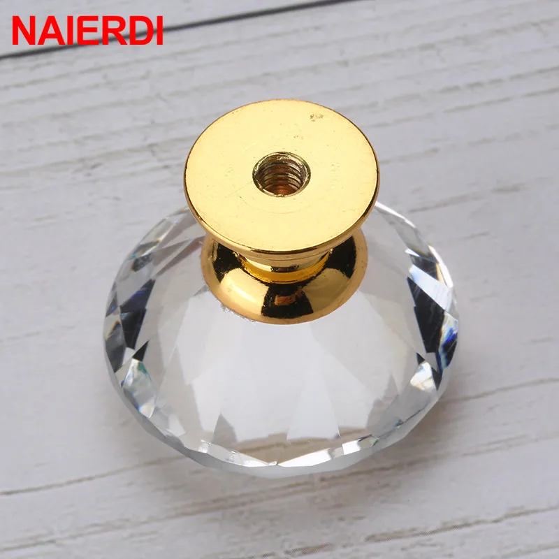 Furniture handles Kitchen door handles NAIERDI Gold Base Diamond Shape Design Crystal Glass Knobs Cupboard Pulls Drawer Knobs Kitchen Cabinet Handles Furniture Handle