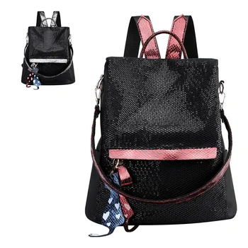 

With Pendant Travel Shoulder Shopping Large Capacity Women Backpack Waterproof Fashion Sequin Anti-theft Magazine Casual Purse