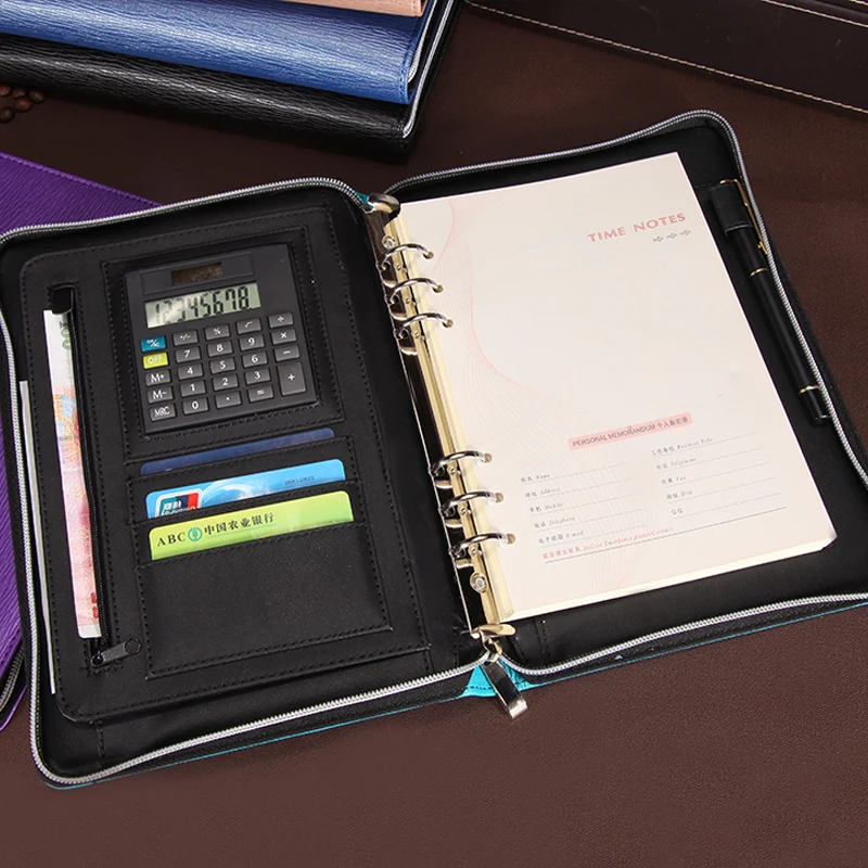Блокнот А5 B5 из искусственной кожи с кольцом и папкой на молнии 1215A|composition book|business