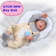NPK 22″57cm Full Silicone Vinyl Baby Reborn Doll Vivid Sleeping Boy Doll In Lovely Jumpsuit Baby Kids Toys Girls Gift Brinquedo