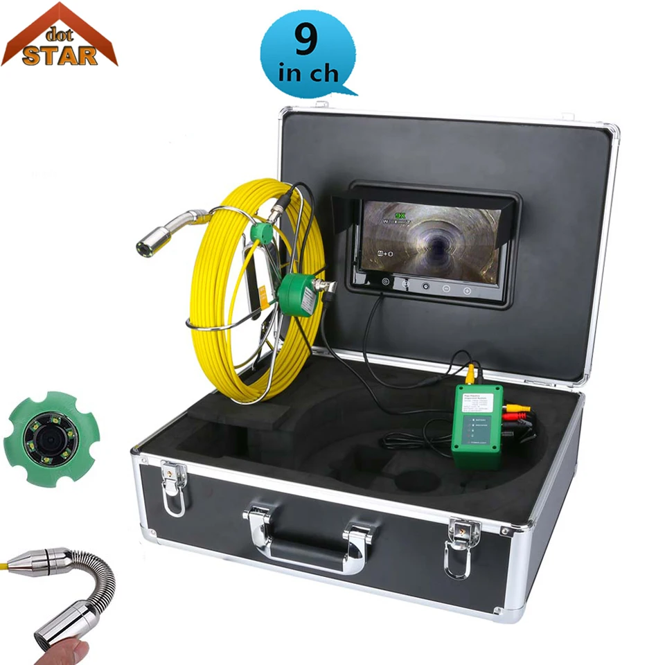 

Inspection Camera Pipe 9'' LCD Waterproof Pipe Sewer Inspection Camera IP68 Color 1/3 CMOS 1000TVL 6 Leds Endoscope Snake Camera