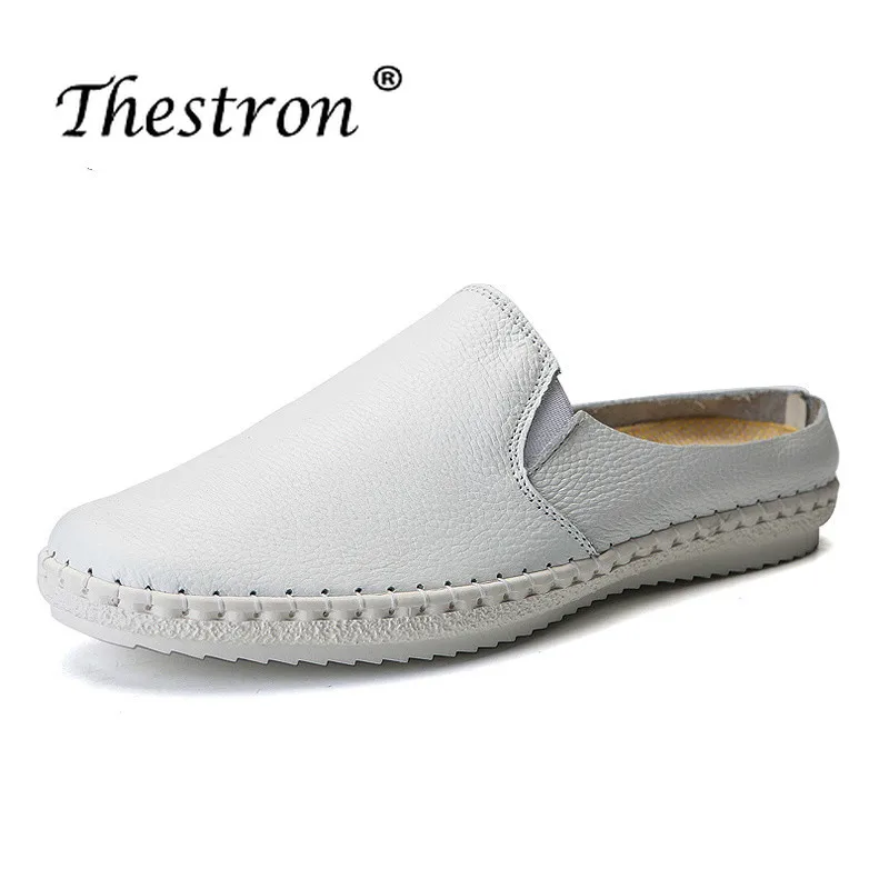 Thestron Summer Handmade Men Shoes Brand Designer Slip On Youth Casual Shoes Fashion Sneakers Genuine Leather Mens Half Slippers