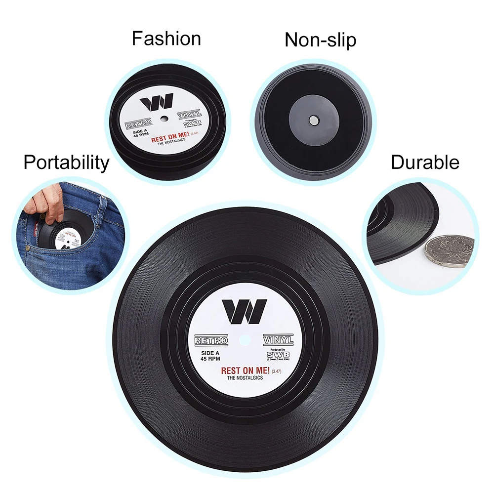 Retro Record Disc Design Drink Vinyl Coasters Non-slip Cup Bottle Mats 6PCS