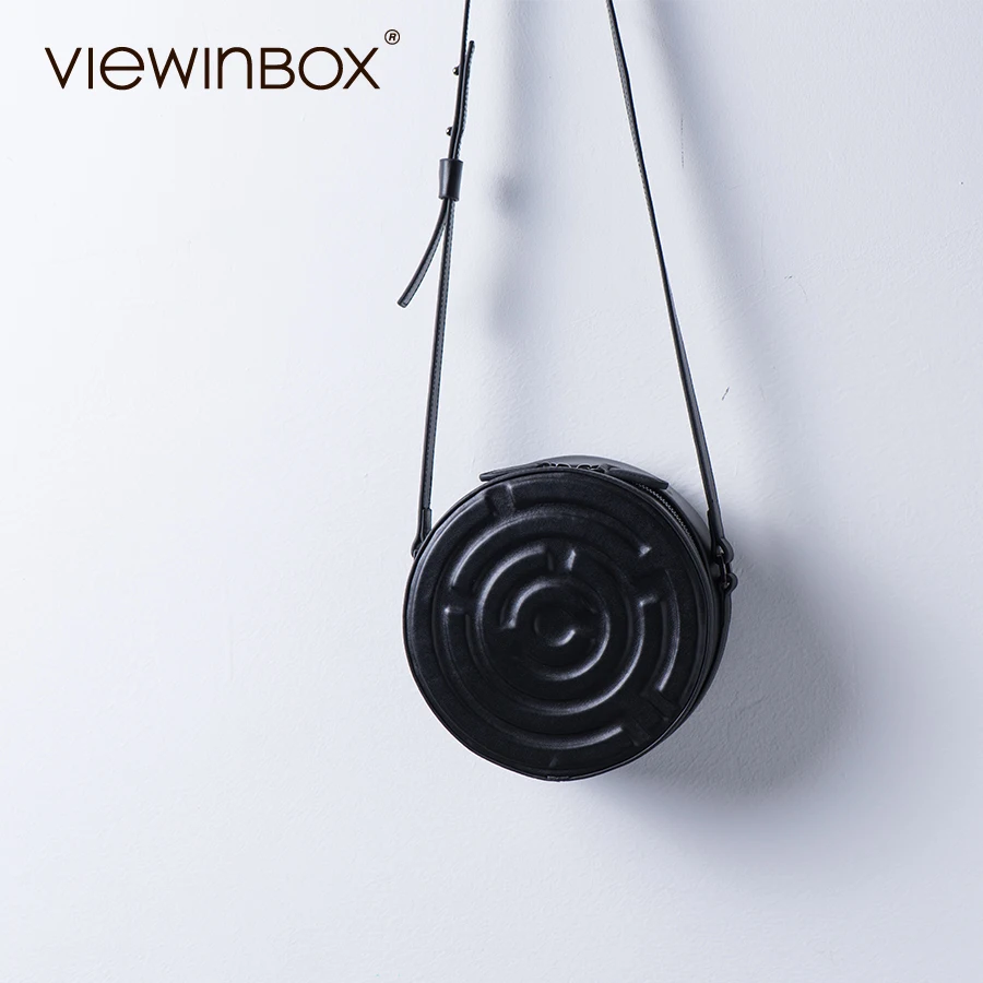Viewinbox Genuine Leather Mini Round Messenger Bag For Girls Casual
