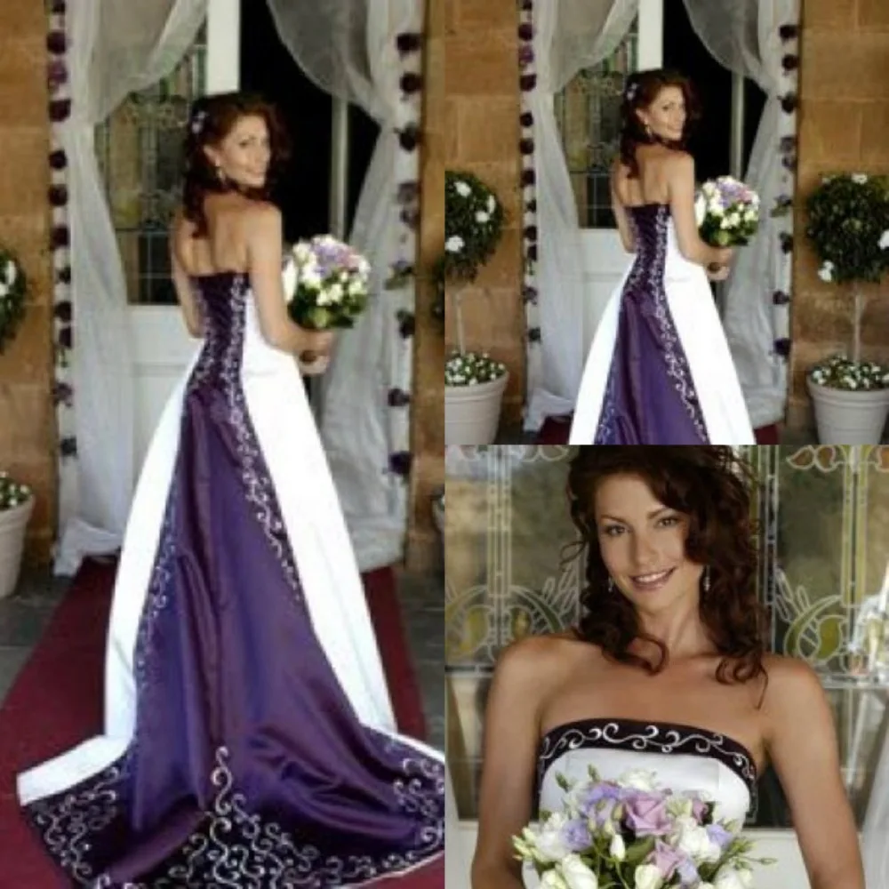 Hot White and Purple Wedding Dresses 2016 Pao Embroidery