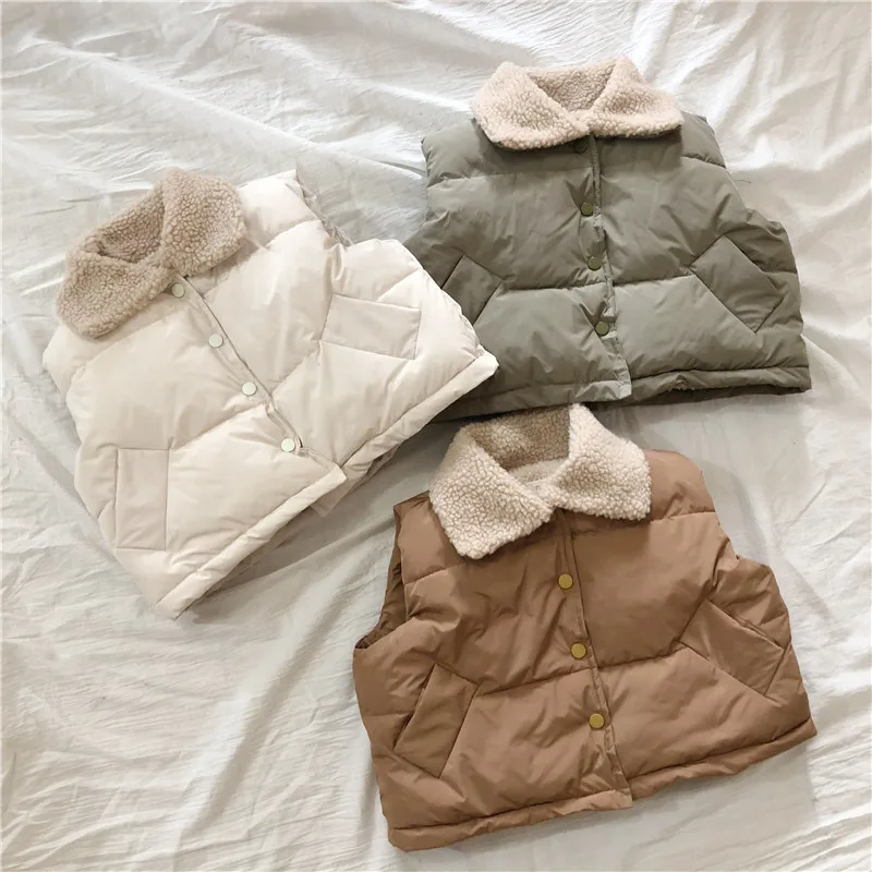 

2018 Fashion Kids Winter Lambs Wool Cotton Vest Children Singlebreasted Thickening Sleeveless Coats Toddler Baby Girls Waistcoat