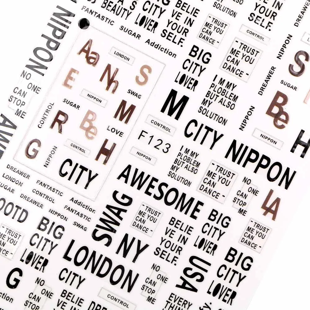 

1Pcs Letter Personality Pattern Nail Art Sticker Manicure Decals for Girls Fashion DIY Water Transfer 3D Nail Sticker Novelty