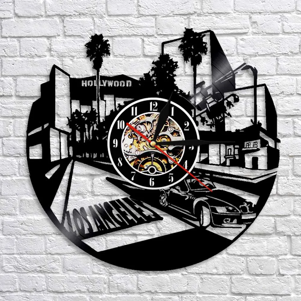 Los Angeles Cityscape Wall Art Decor Clock USA LA Skyline Vinyl Record
